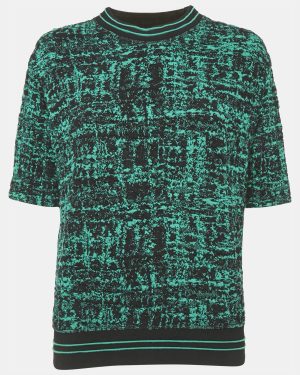 Sandro Green/Black Textured Abstract Knit Top S
