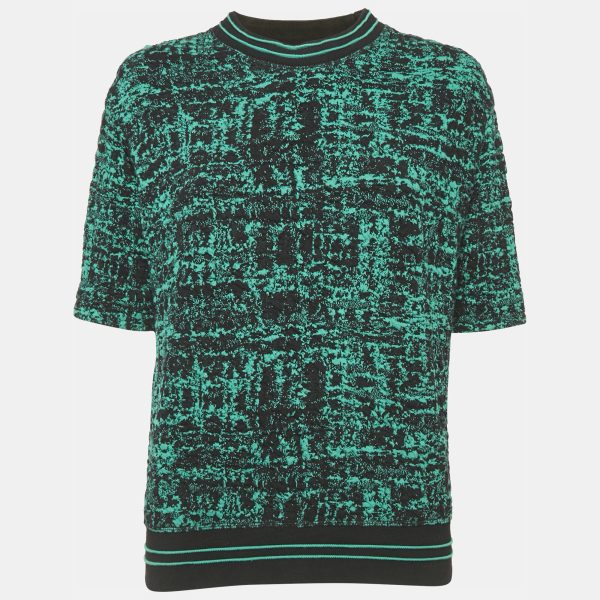 Sandro Green/Black Textured Abstract Knit Top S