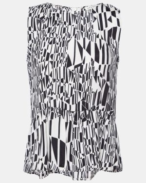 Sandro Monochrome Printed Sateen Peplum Top S