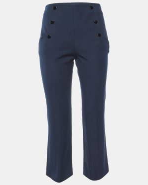Sandro Navy Blue Cotton Blend Straight Fit Cropped Trousers S