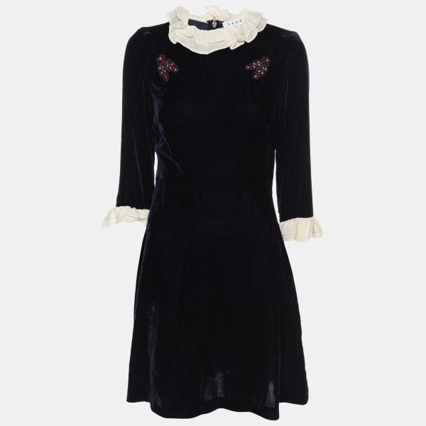 Sandro Navy Blue Velvet Mini Dress S