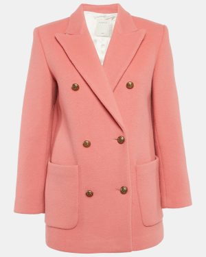 Sandro Pink Felt Double Breasted Pea Coat S