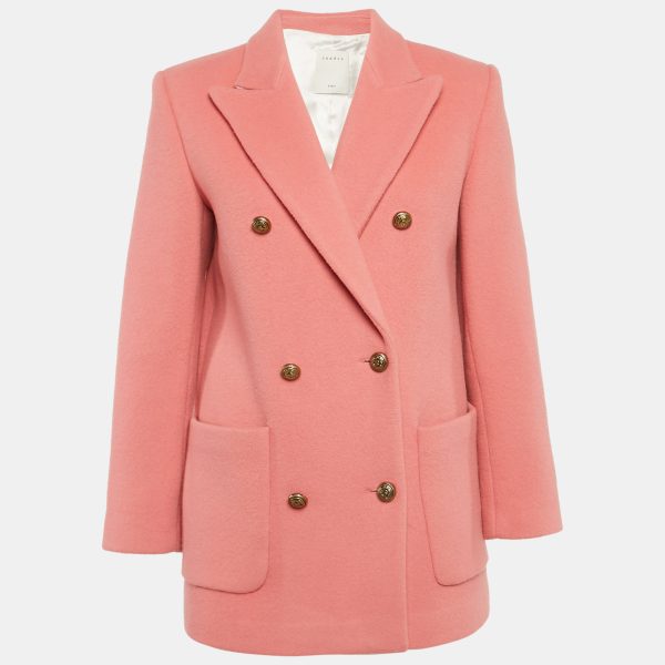 Sandro Pink Felt Double Breasted Pea Coat S