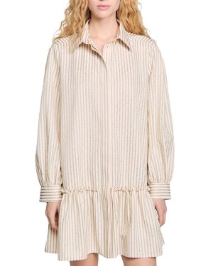 Sandro Rhinestone Striped Shirt Dress