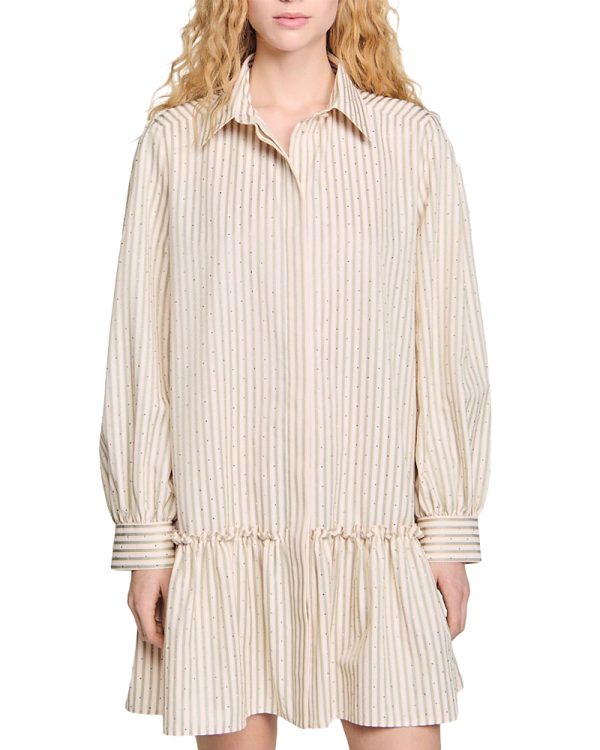 Sandro Rhinestone Striped Shirt Dress
