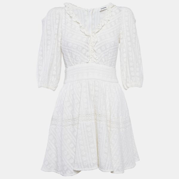 Sandro White Embroidered Cotton Mini Dress XS