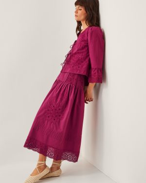 Saoirse Broderie Midi Skirt Red