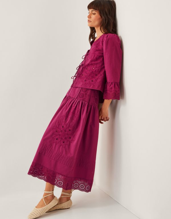 Saoirse Broderie Midi Skirt Red