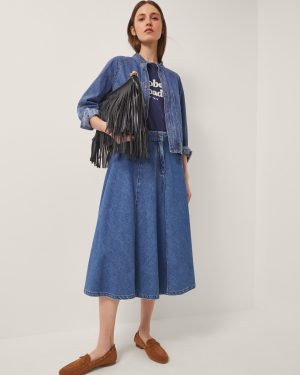 Sara Denim A-Line Midi Skirt Blue