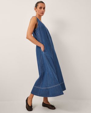 Sara Sleeveless Denim Maxi Dress Blue