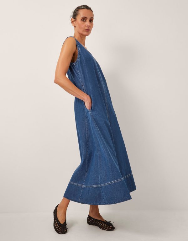 Sara Sleeveless Denim Maxi Dress Blue