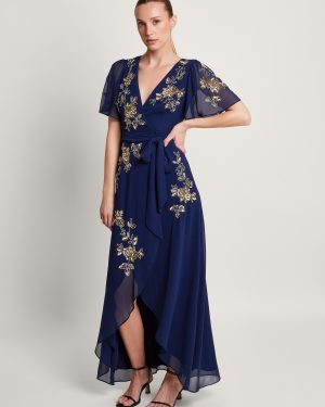Sarah Embellished Wrap Dress Blue