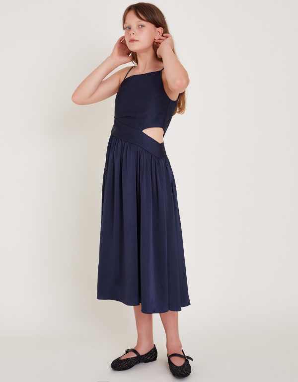 Satin Cut-Out Prom Dress Blue