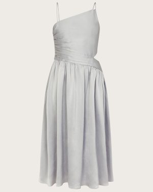 Satin Cut-Out Prom Dress Silver