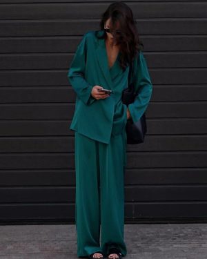 Satin Suit Blazer And Pants Spring Lounge Set For Women 2025