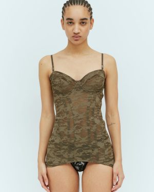 Savage Fenty x Diesel Camo-lace-corset Slip Top - Woman Tops Brown Xxxl