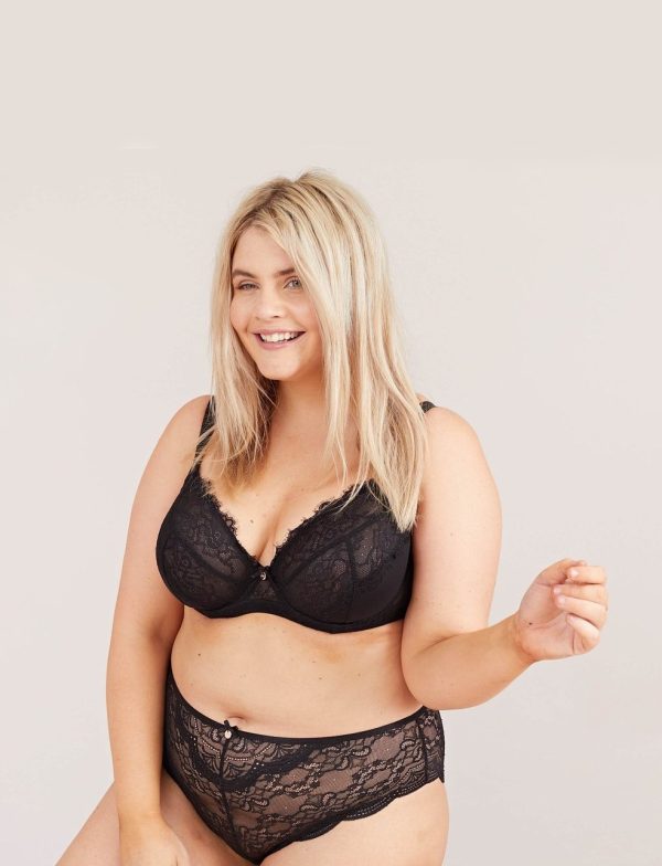 Scallop Edge Lace Bikini Knicker 2 Pair Pack - 26-28 / Black & Latte