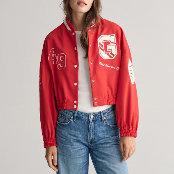Scarlet Cropped Varsity Jacket