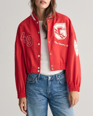Scarlet Cropped Varsity Jacket