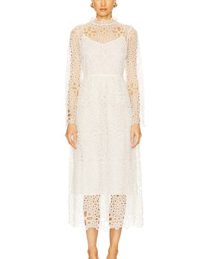 Sea Lumi Eyelet Peplum Long Sleeve Dress in White. Size 00, 2, 4.