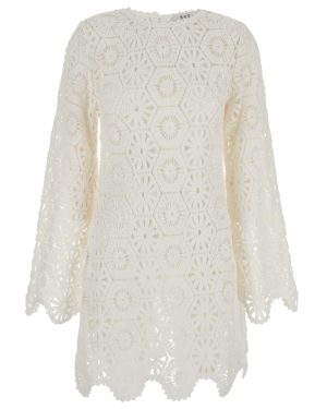 Sea New York lakshmi White Mini Tunic Dress In Crochet Woman