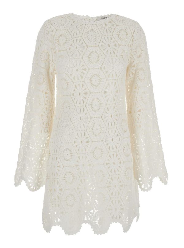 Sea New York lakshmi White Mini Tunic Dress In Crochet Woman