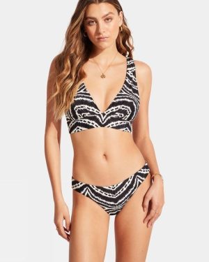 Seafolly Womens "V" Neck Crop Top Bikini Top - Black