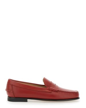 Sebago danielle Pop Red Loafers With Bevelled Toe And Low Stacked Heel In Leather Woman