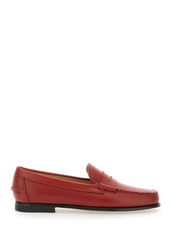 Sebago danielle Pop Red Loafers With Bevelled Toe And Low Stacked Heel In Leather Woman