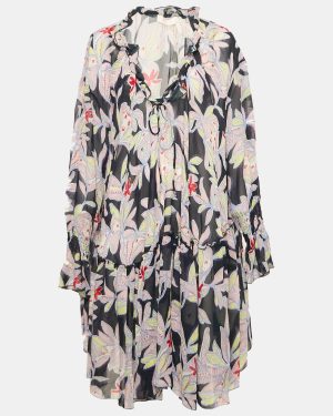 See by Chloe Blue Floral Print Silk Ruffled Shift Dress XL
