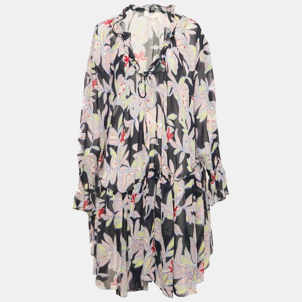 See by Chloe Blue Floral Print Silk Ruffled Shift Dress XL