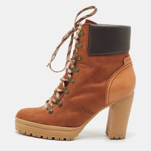 See by Chloe Brown Nubuck and Leather Ankle Boots Size 39