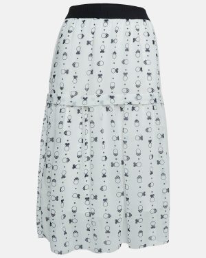 See by Chloe White Printed Chiffon Tiered Midi Skirt M