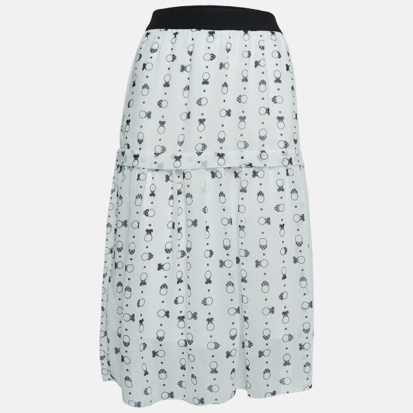 See by Chloe White Printed Chiffon Tiered Midi Skirt M