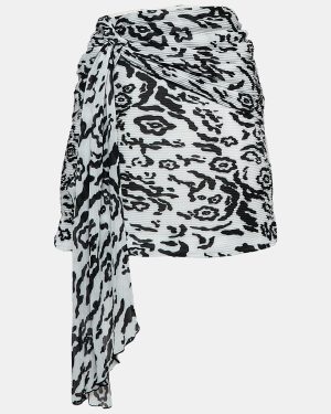 Self-Portrait Black/White Leopard Print Plisse Draped Mini Skirt M