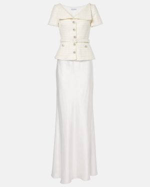 Self-Portrait Bridal peplum satin and boucle maxi dress