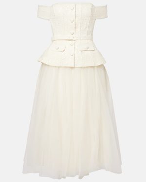 Self-Portrait Bridal sequined bow-detail peplum midi dress