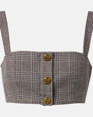 Self-Portrait Checked cotton and linen bra top