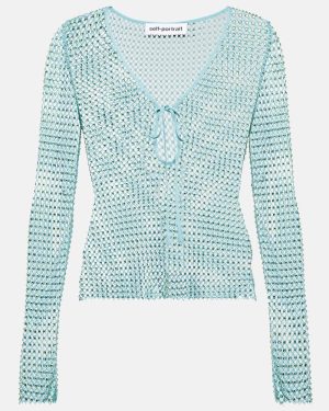 Self-Portrait Crystal-embellished mesh top