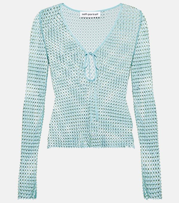 Self-Portrait Crystal-embellished mesh top
