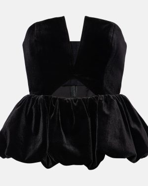 Self-Portrait Cutout peplum velvet bandeau top