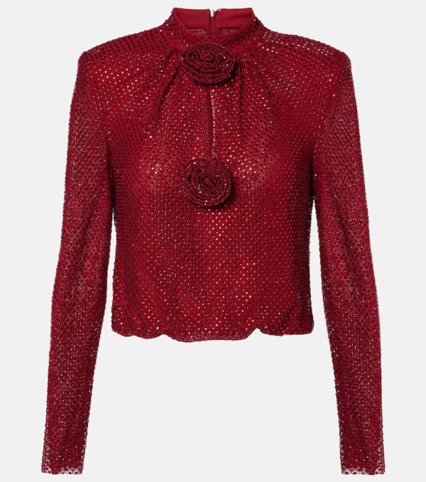 Self-Portrait Embellished fishnet blouse