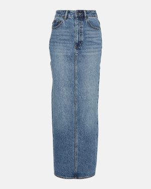 Self-Portrait High-rise denim maxi skirt
