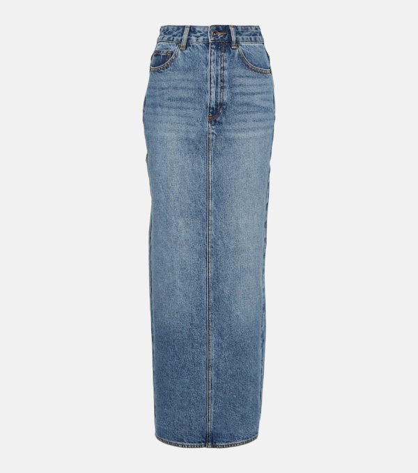 Self-Portrait High-rise denim maxi skirt