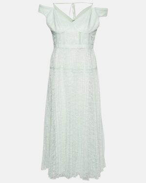 Self-Portrait Mint Green Lace Off Shoulder Midi Dress L
