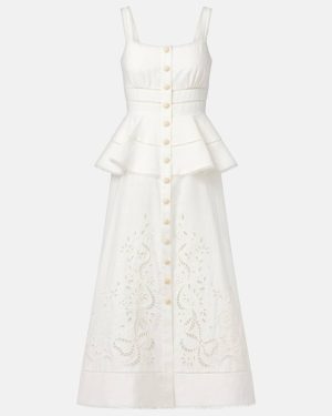 Self-Portrait Peplum linen and cotton midi dress