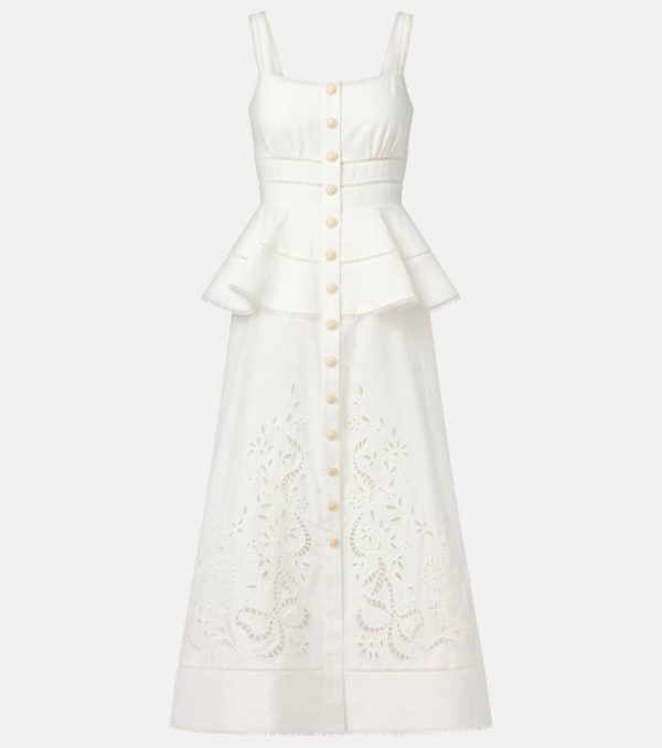 Self-Portrait Peplum linen and cotton midi dress