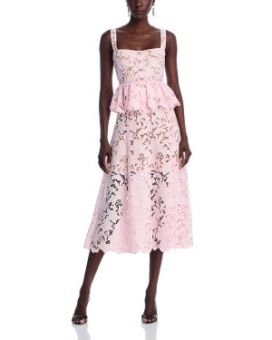 Self-Portrait Pink Lace Peplum Midi Dress