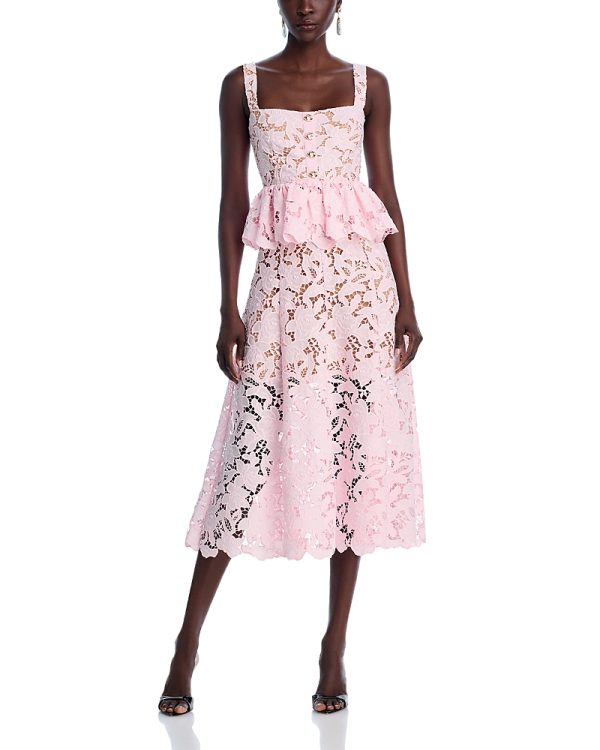Self-Portrait Pink Lace Peplum Midi Dress