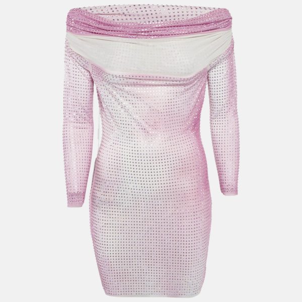 Self-Portrait Pink Rhinestone Contour Print Mesh Mini Dress M